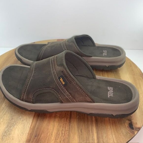 Teva Langdon Slides Mens Size 13 Brown Waterproof Leather Comfort Slip On 101515 main image 5